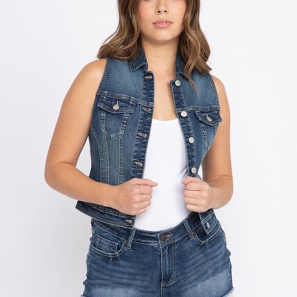 cropped sleeveless denim vest  women size med BEAUTIFUL - Picture 7 of 15